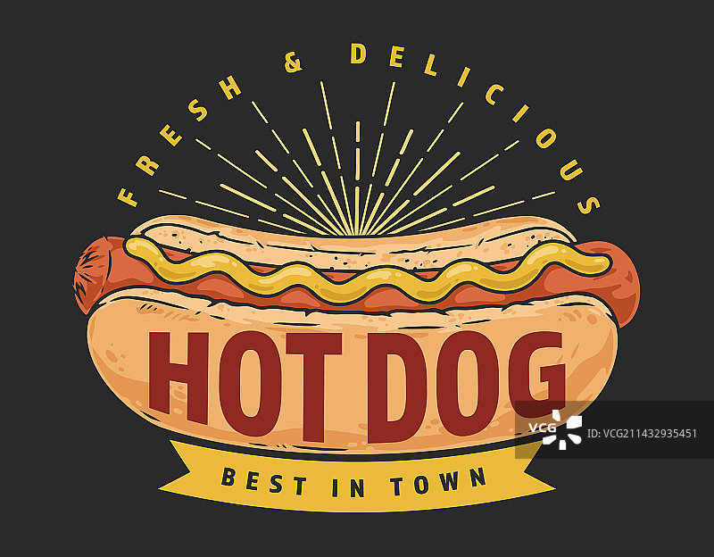 复古彩色热狗标签图片素材