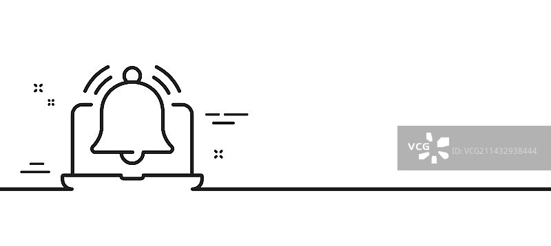 带有通知铃铛标志的笔记本电脑提醒线性图标图片素材