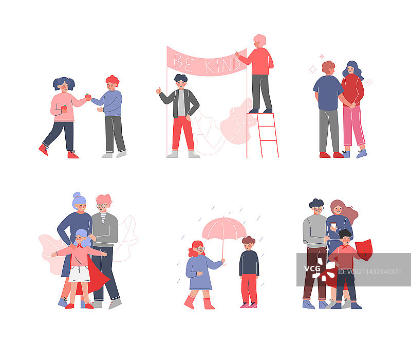 雨天里友善的孩子们共用一把雨伞图片素材