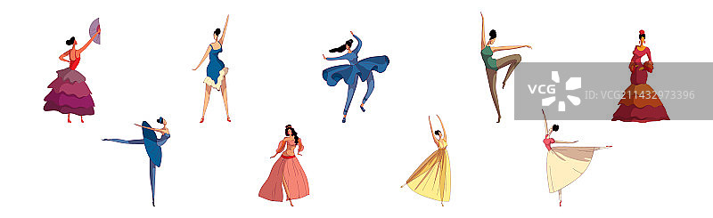 跳不同民族舞的年轻女人图片素材