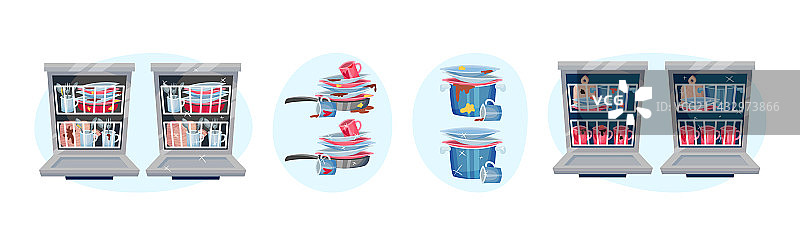 干净和脏的餐具堆图片素材