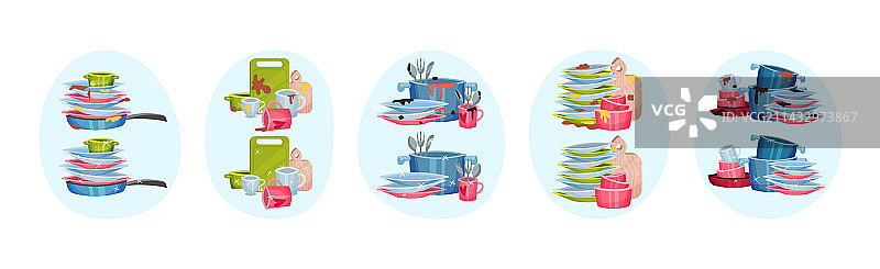 干净和脏的餐具堆图片素材