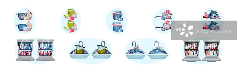 干净和脏的餐具堆图片素材