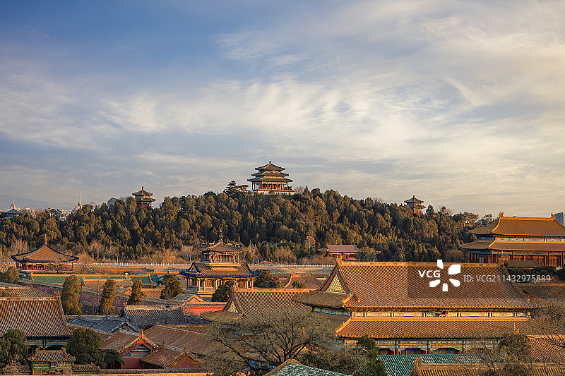 早晨的北京故宫和景山万春亭图片素材
