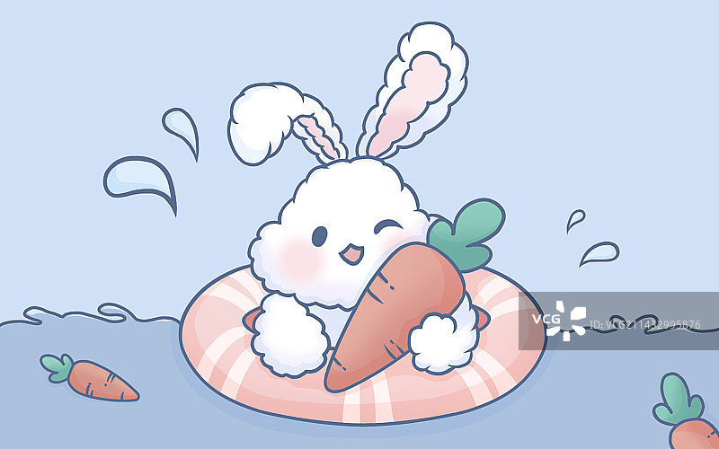 泳池抱着胡萝卜套着游泳圈的兔子图片素材