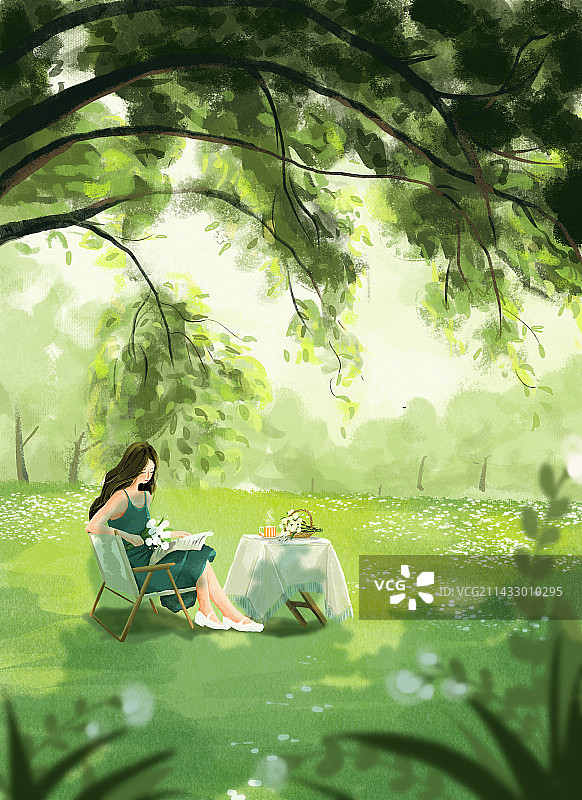 坐在公园里的女人图片素材