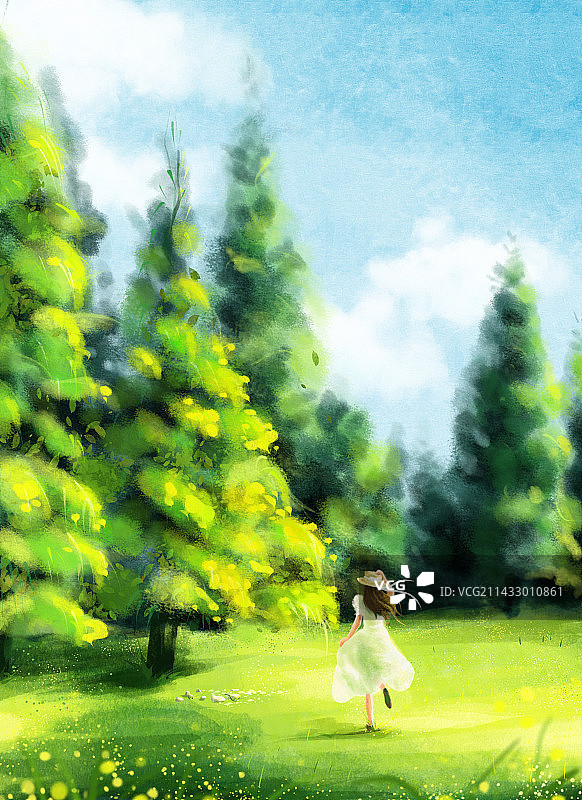 在草地上奔跑的女孩图片素材