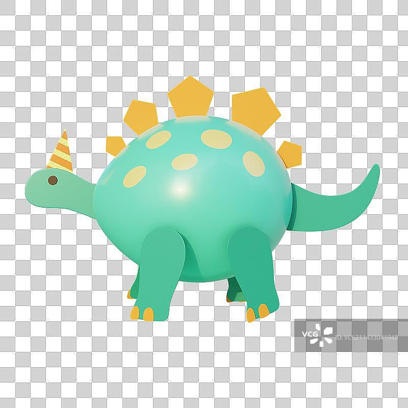3D Cute Green Dinosaur in Party Hat Balloon Art图片素材