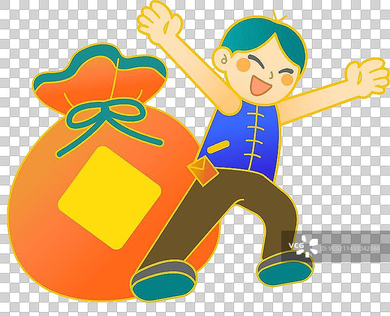 Boy Cheering in Font of a Fortune Bag图片素材