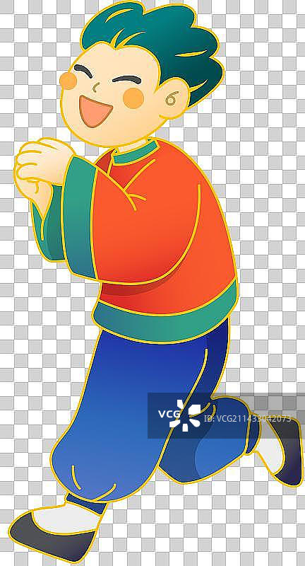 Boy in Traditional Costume Greeting with Hands Together图片素材