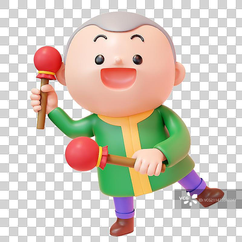 3D Cute Happy Cartoon Boy with Drumming Sticks图片素材