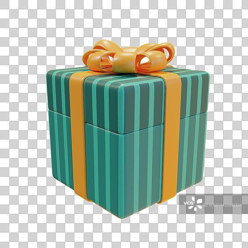 3D Sophisticated Turquoise Stripes with Yellow Bow Gift Box图片素材