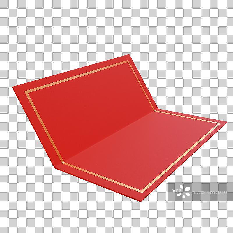 3D Realistic Blank Red Greeting Card with Golden Border图片素材