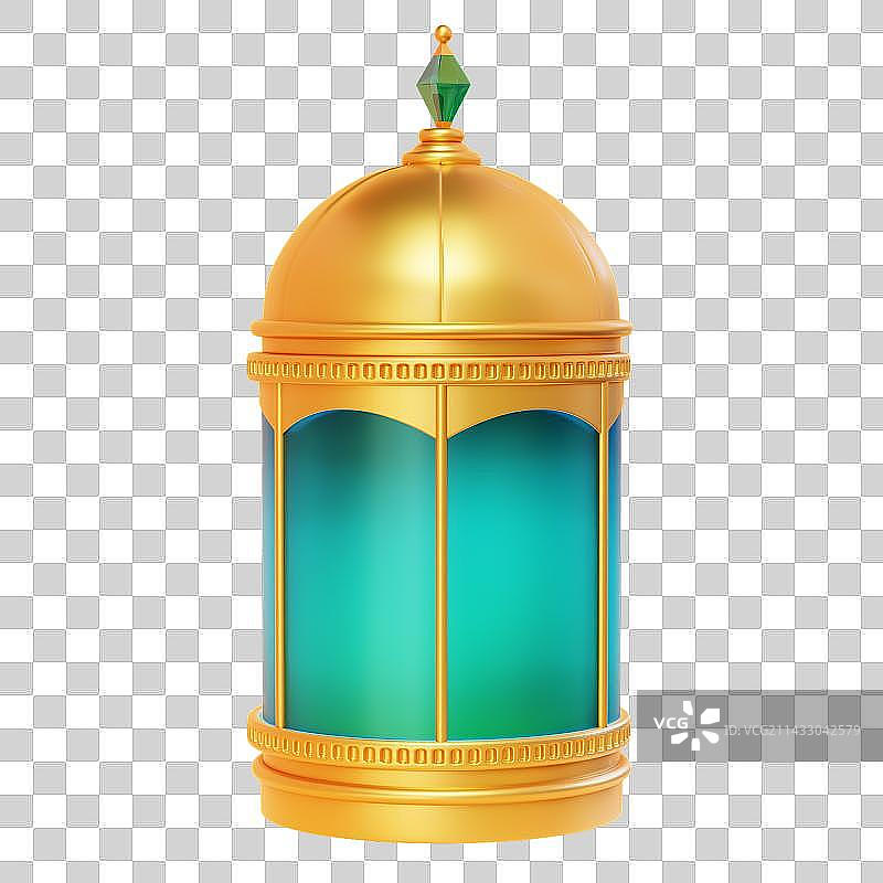 3D Elegant Islamic Lantern with Turquoise Glass图片素材