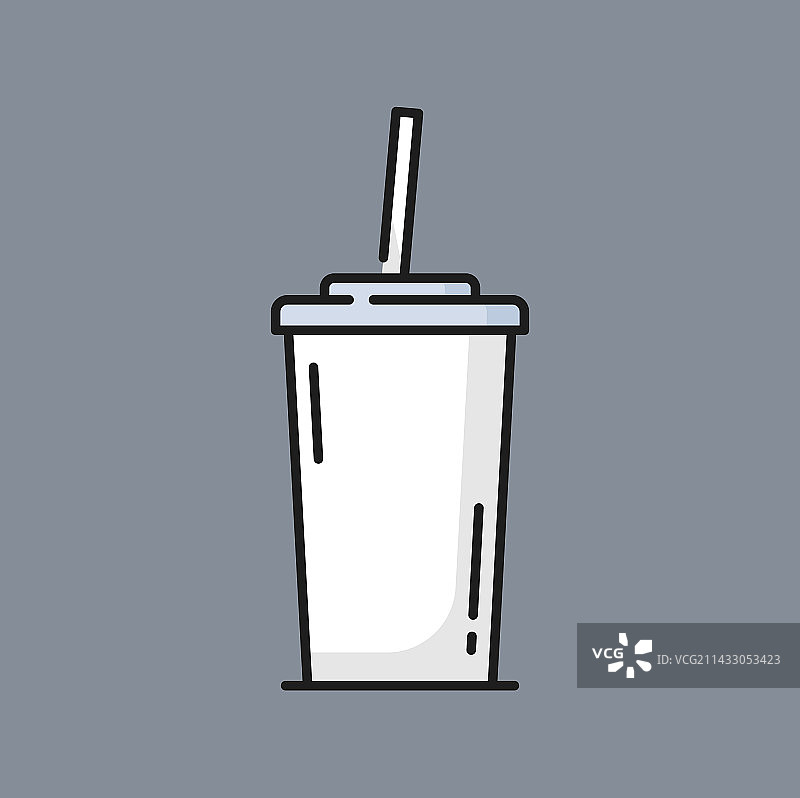 带盖和吸管的纸咖啡杯细线图标图片素材