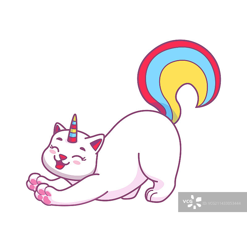 快乐伸展的可爱猫咪独角兽角色图片素材