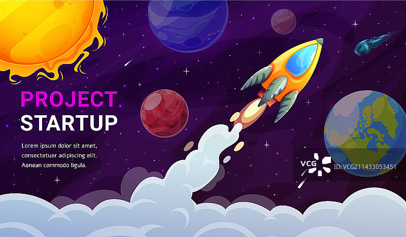带有火箭太空行星的启动着陆页图片素材