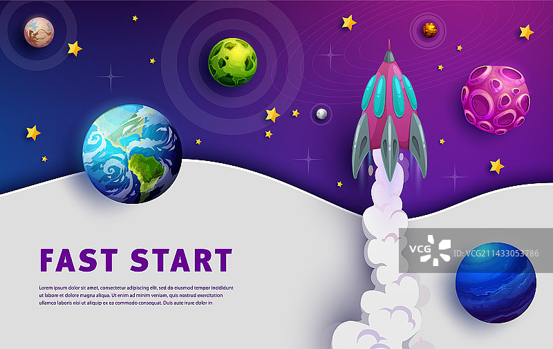 太空主题着陆页启动概念银河行星图片素材