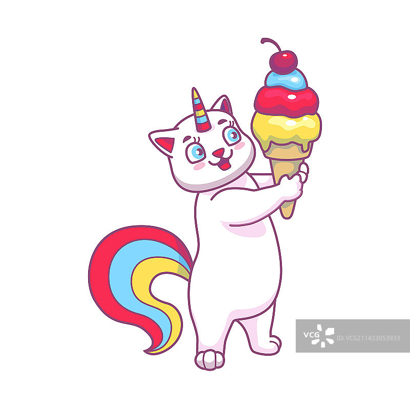 吃冰淇淋甜点的可爱猫咪图片素材