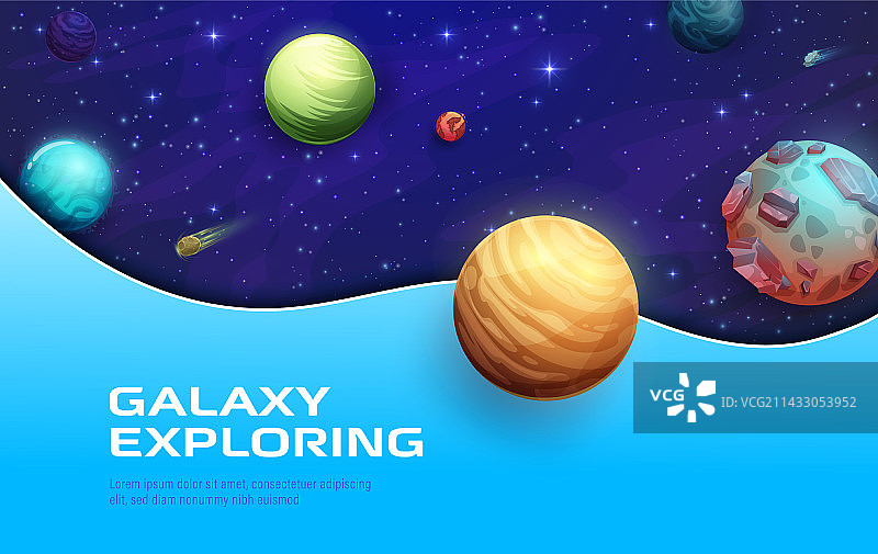 具有3D星系行星的空间着陆页图片素材