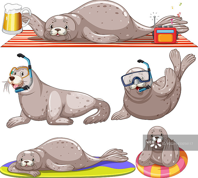 夏季主题海豹卡通形象图片素材