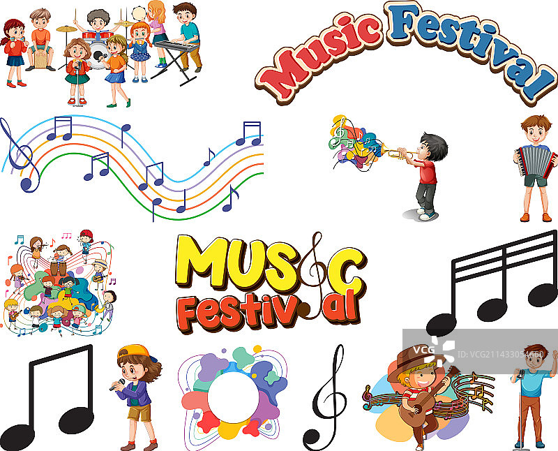 儿童乐器和音乐符号套装图片素材