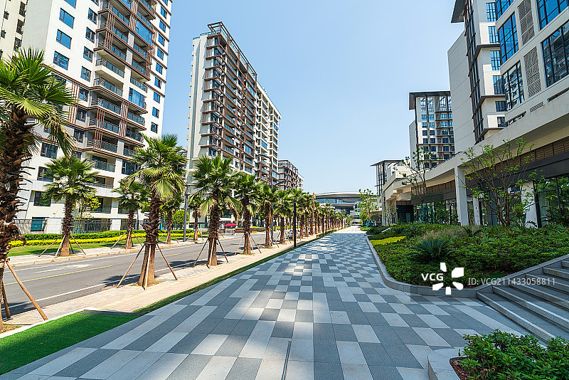 眉山天府新区视高空无一人的街道和房屋图片素材