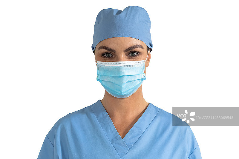 戴着口罩的女医生肖像，白色背景图片素材
