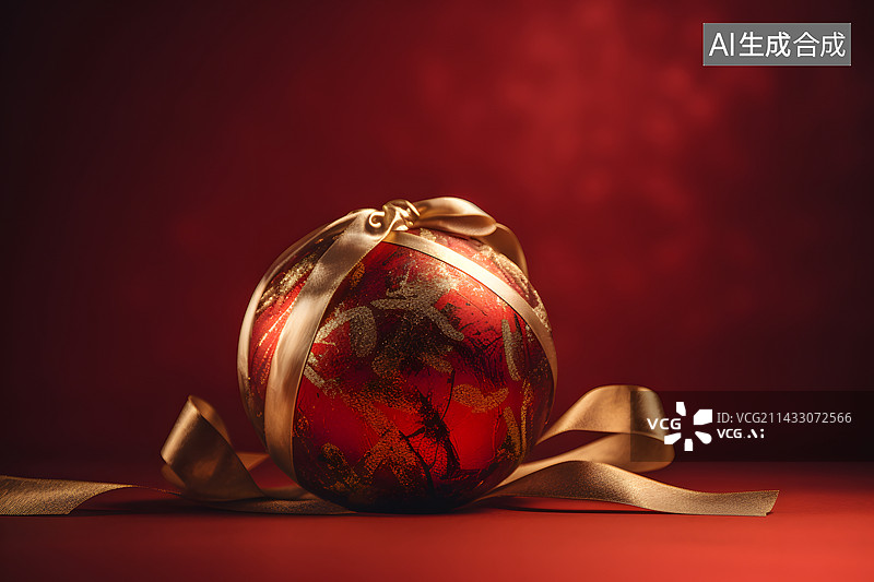 【AI数字艺术】带红丝带的圣诞球素材图片素材