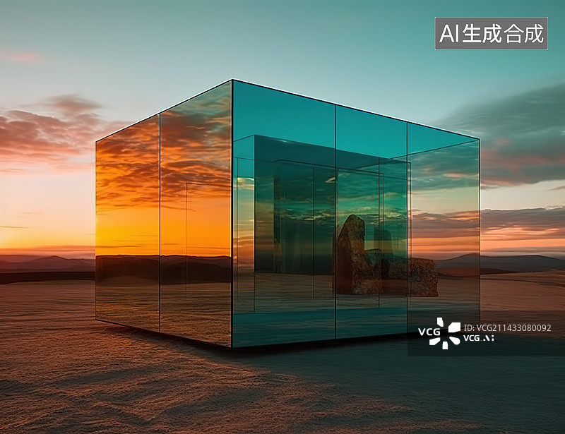 【AI数字艺术】盐湖中透明装置艺术图片素材