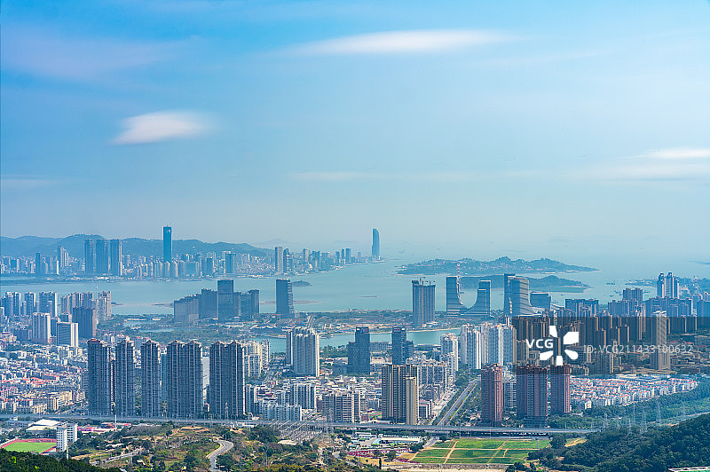 福建厦门海沧区蔡尖尾天语舟气象公园厦门湾厦门全景图片素材