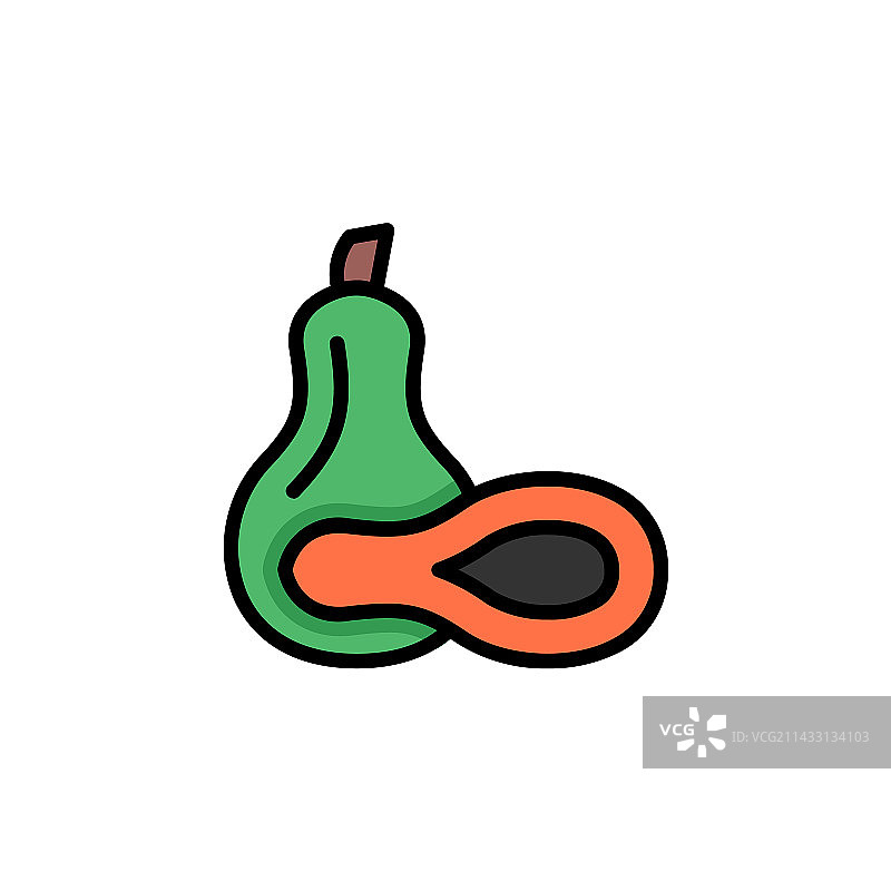 木瓜图标，水果填充线条风格图片素材