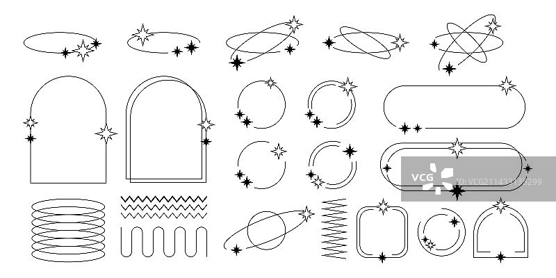 带星星标签的Y2K边框线条框架套装图片素材