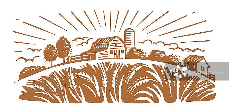 麦田乡村手绘插画图片素材