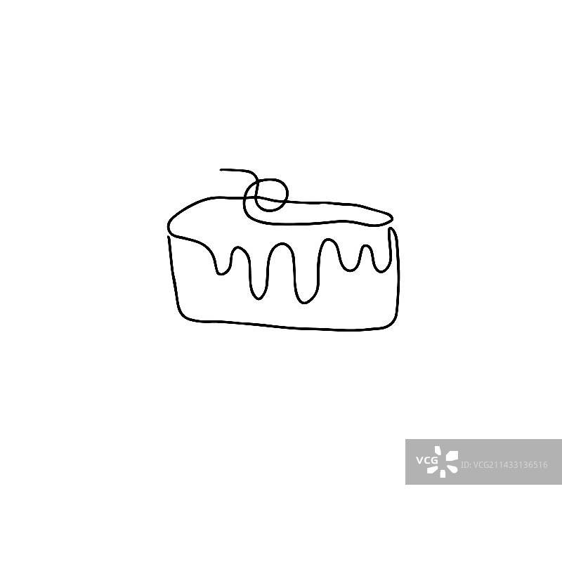 蛋糕樱桃切片连续线条图片素材