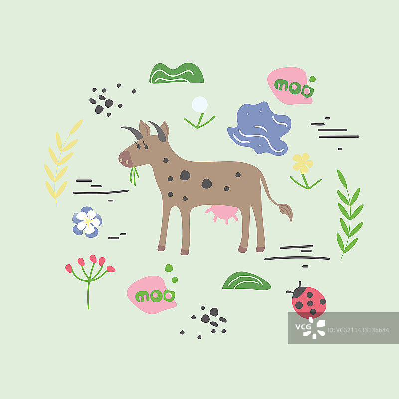 草地上的奶牛手绘图图片素材
