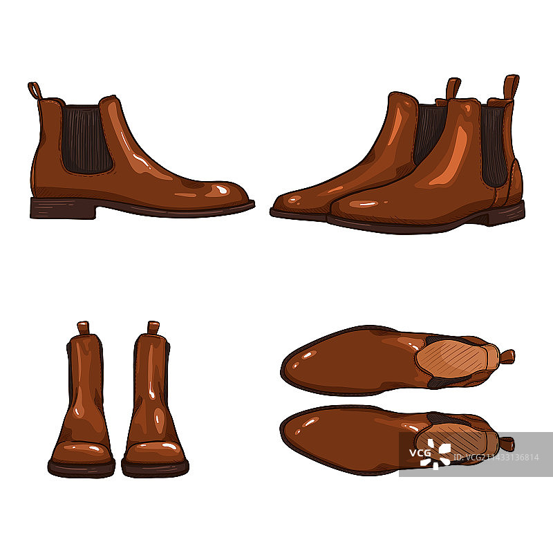 卡通棕色亮面皮革经典鞋子套装图片素材