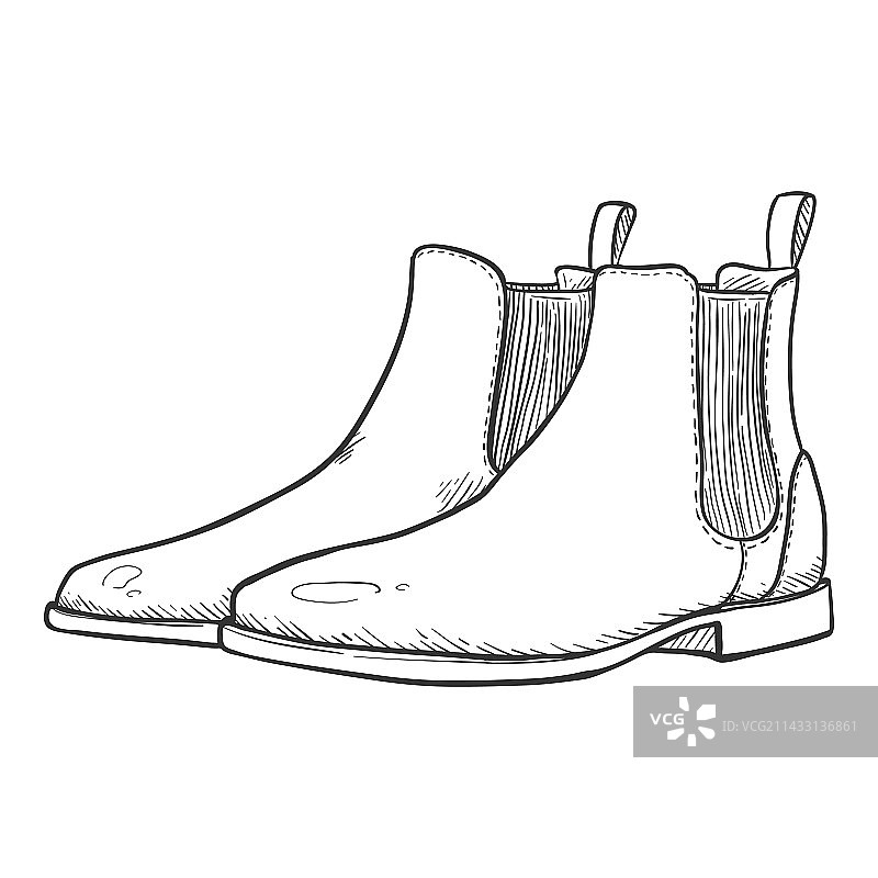 切尔西靴经典男士靴子手绘草图图片素材
