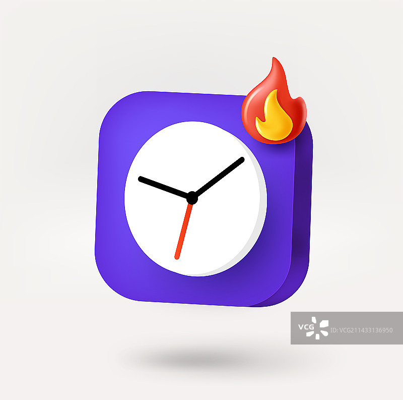 带篝火截止日期概念的3D时钟图标图片素材