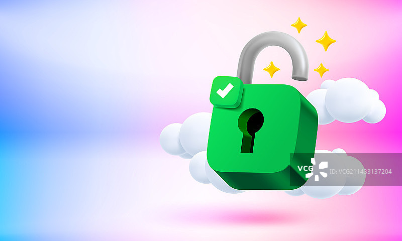 带有文案空间的已打开挂锁概念3D banner图片素材