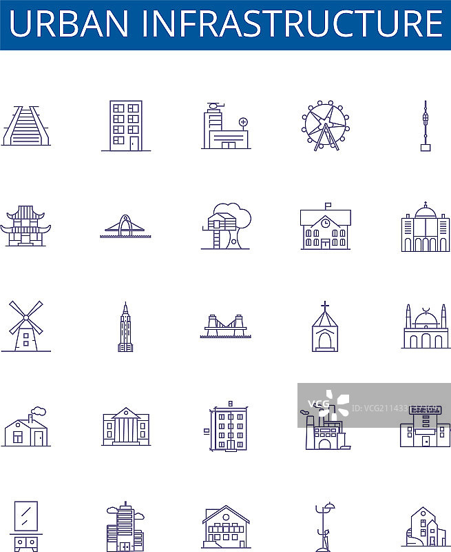 城市基础设施线性图标设计合集图片素材