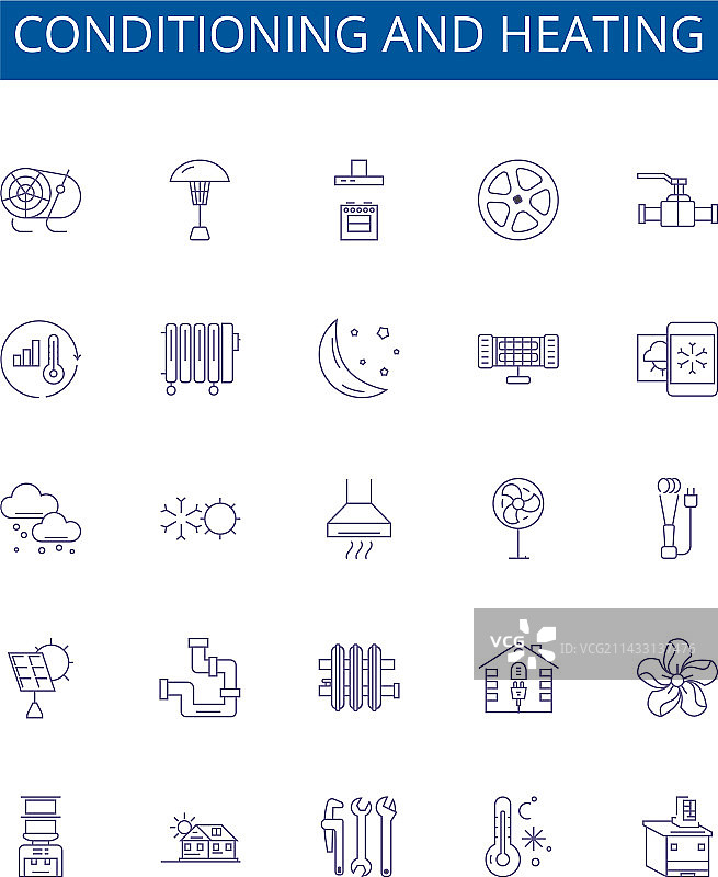 空调和供暖线性图标集图片素材