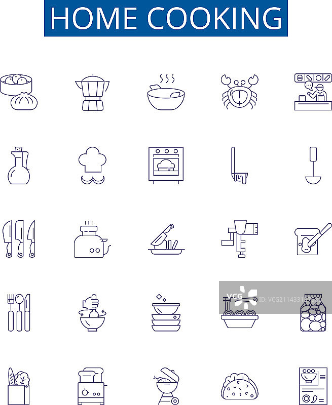 家庭烹饪线性图标标志集设计图片素材