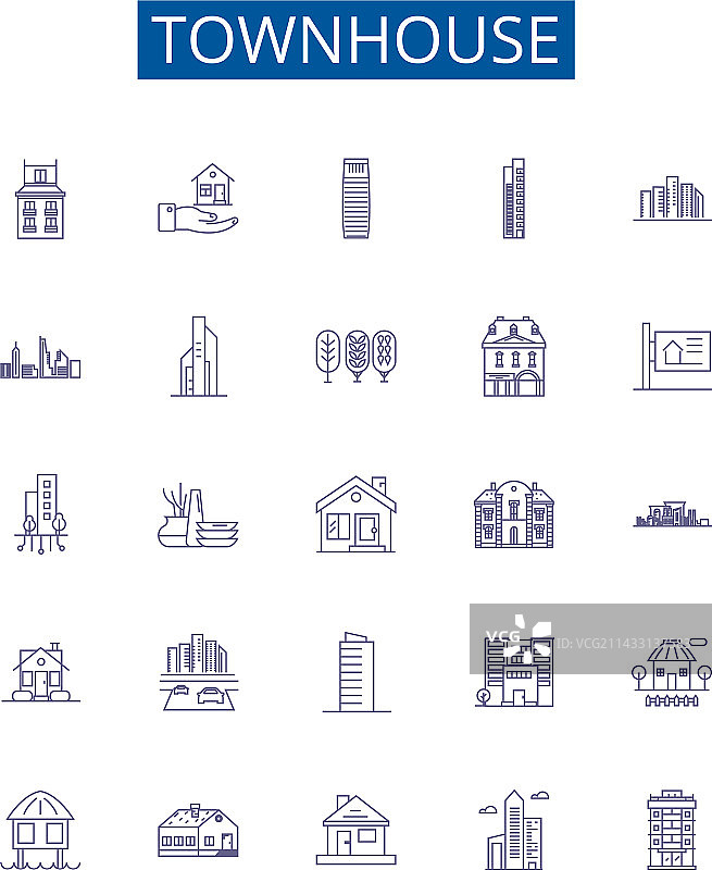 联排别墅线条图标标志集设计图片素材