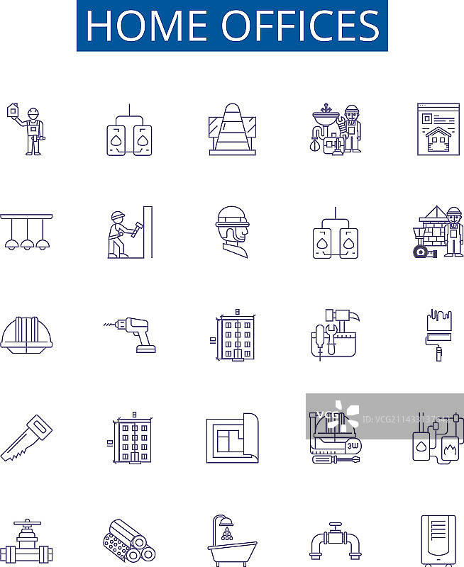 居家办公线性图标设计图片素材