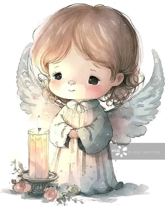 手持蜡烛的可爱复活节天使图片素材