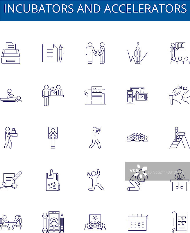 孵化器和加速器线性图标标志集图片素材
