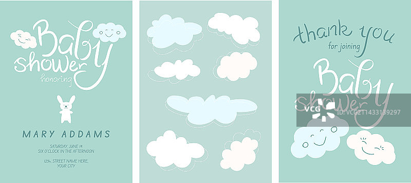 婴儿派对邀请函模板套装图片素材