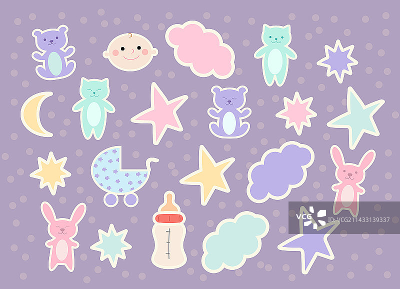 可爱的泰迪熊小兔子贴纸包图片素材