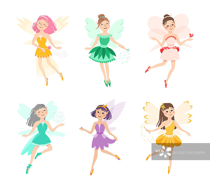 带着翅膀和魔法棒的可爱仙女图片素材